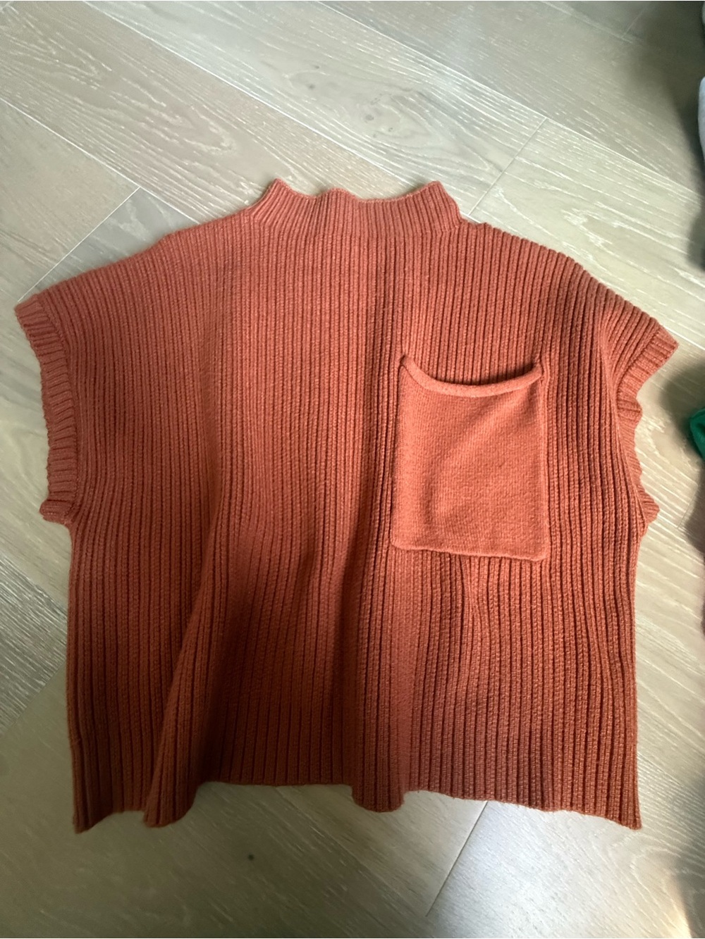 entro Rust-Orange Ribbed Mock-Neck Sweater with Pocket